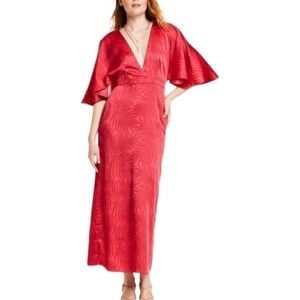 Palm Leaf Contrast Print Exaggerated Flutter Sleeve Maxi Dress | Fe Noel | 12